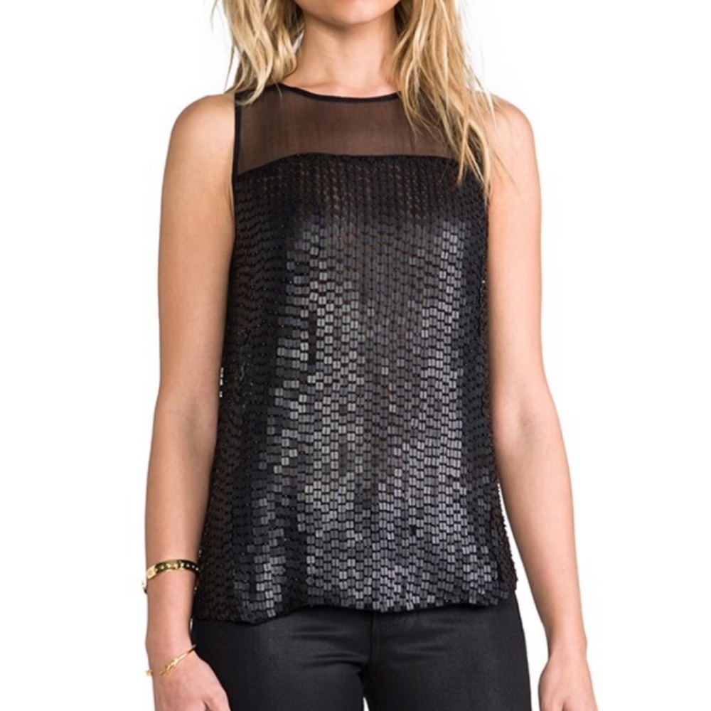 PARKER • Black Carson Combo Silk Chiffon Sequin Embellished Tank Top, S - Picture 2 of 16